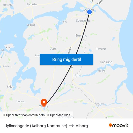 Jyllandsgade (Aalborg Kommune) to Viborg map