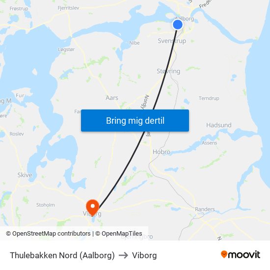 Thulebakken Nord (Aalborg) to Viborg map