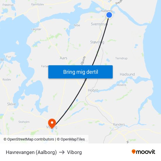 Havrevangen (Aalborg) to Viborg map