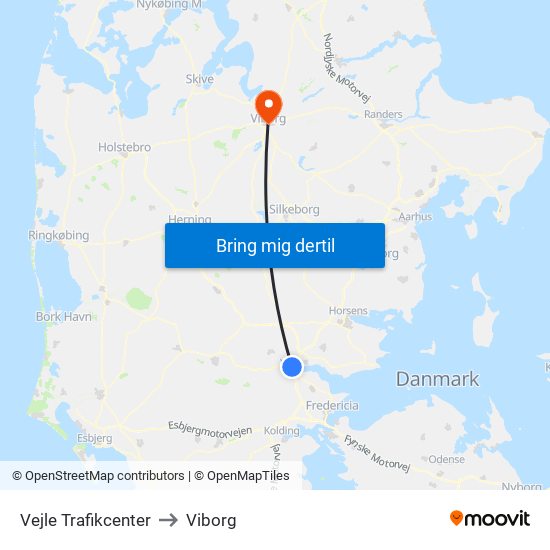 Vejle Trafikcenter to Viborg map