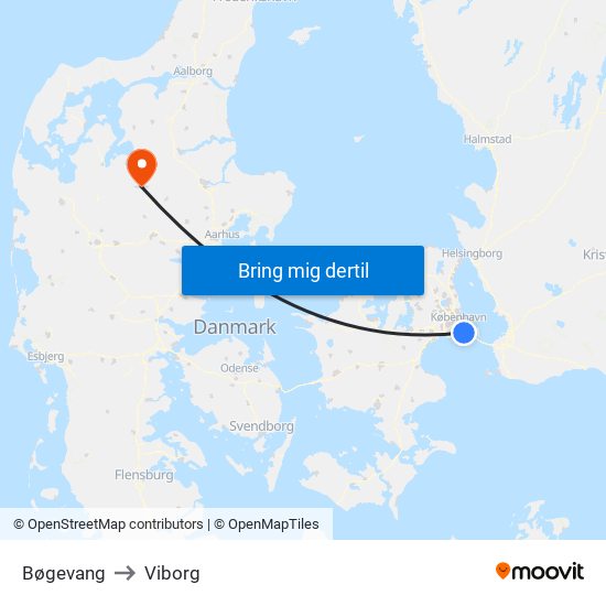 Bøgevang to Viborg map