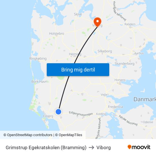 Grimstrup Egekratskolen (Bramming) to Viborg map