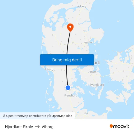 Hjordkær Skole to Viborg map