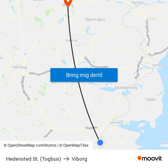 Hedensted St. (Togbus) to Viborg map