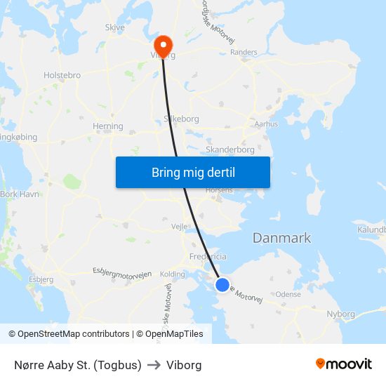 Nørre Aaby St. (Togbus) to Viborg map