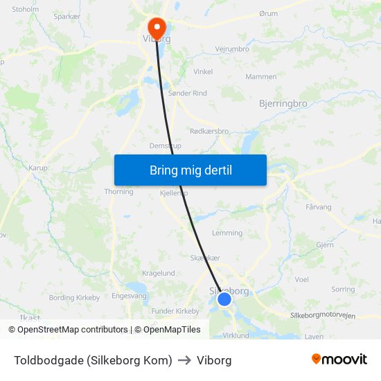 Toldbodgade (Silkeborg Kom) to Viborg map