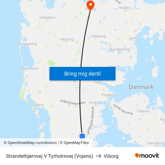 Strandelhjørnvej V Tyrholmvej (Vojens) to Viborg map