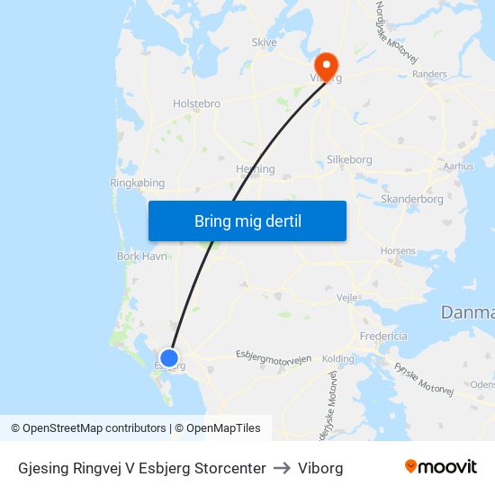 Gjesing Ringvej V Esbjerg Storcenter to Viborg map