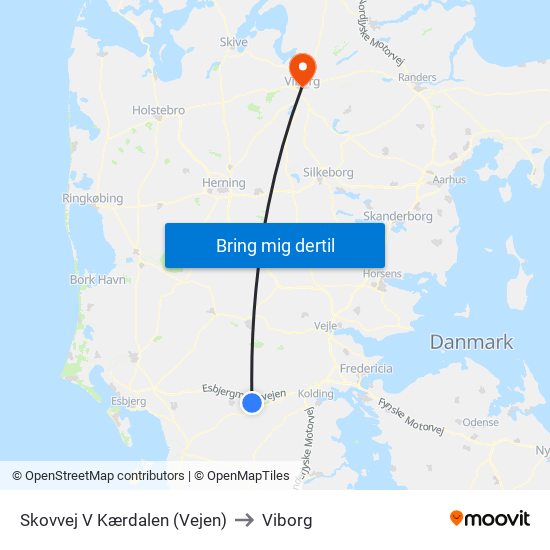Skovvej V Kærdalen (Vejen) to Viborg map