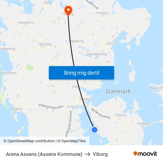 Arena Assens (Assens Kommune) to Viborg map