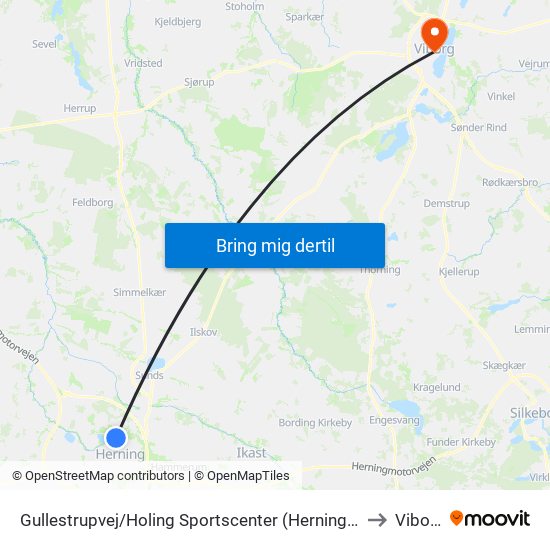 Gullestrupvej/Holing Sportscenter (Herning Kom) to Viborg map