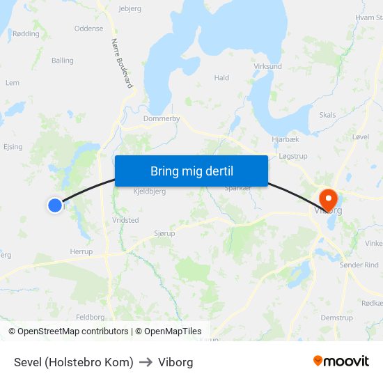 Sevel (Holstebro Kom) to Viborg map