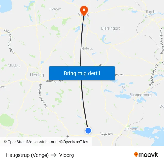 Haugstrup (Vonge) to Viborg map