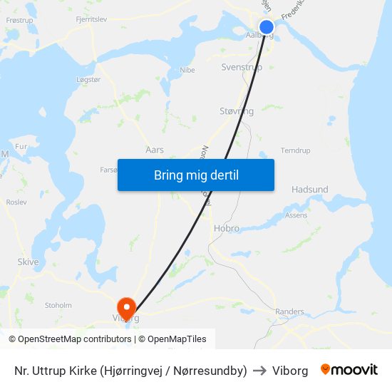 Nr. Uttrup Kirke (Hjørringvej / Nørresundby) to Viborg map