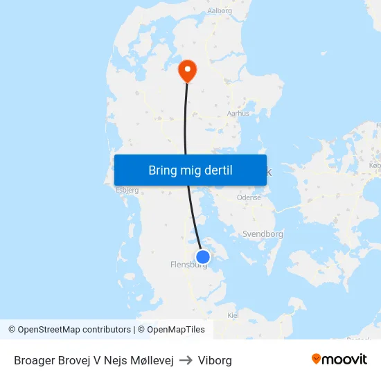 Broager Brovej V Nejs Møllevej to Viborg map
