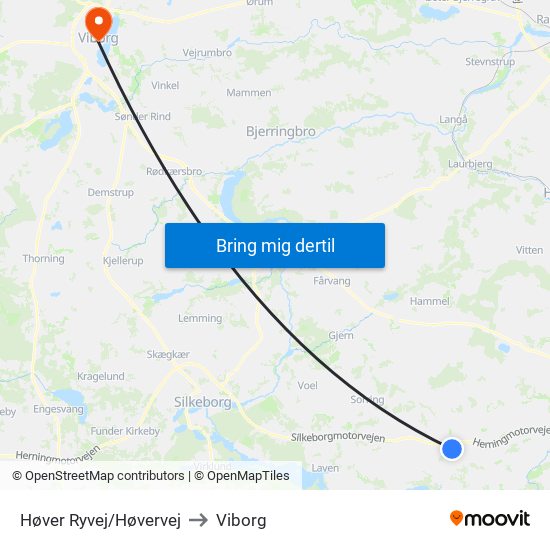 Høver Ryvej/Høvervej to Viborg map