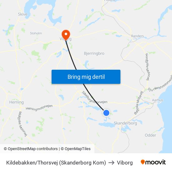 Kildebakken/Thorsvej (Skanderborg Kom) to Viborg map