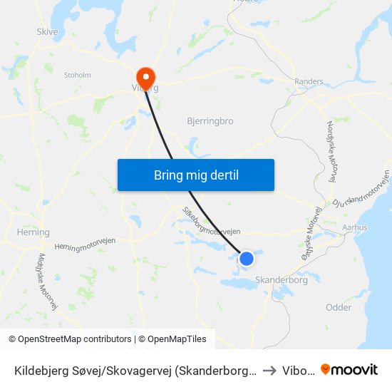 Kildebjerg Søvej/Skovagervej (Skanderborg Kom) to Viborg map