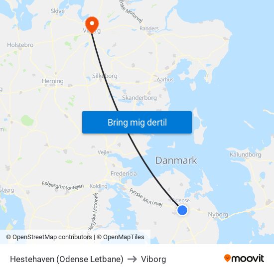 Hestehaven (Odense Letbane) to Viborg map