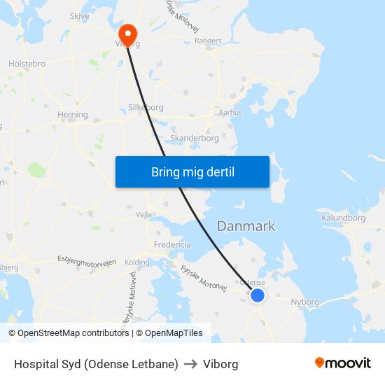 Hospital Syd (Odense Letbane) to Viborg map