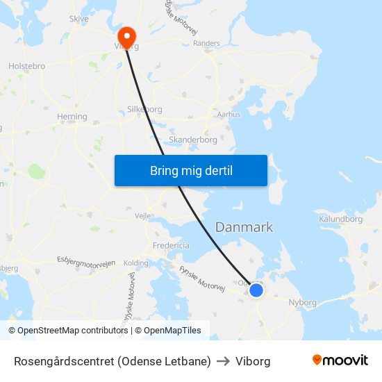 Rosengårdscentret (Odense Letbane) to Viborg map