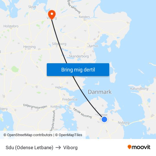 Sdu (Odense Letbane) to Viborg map