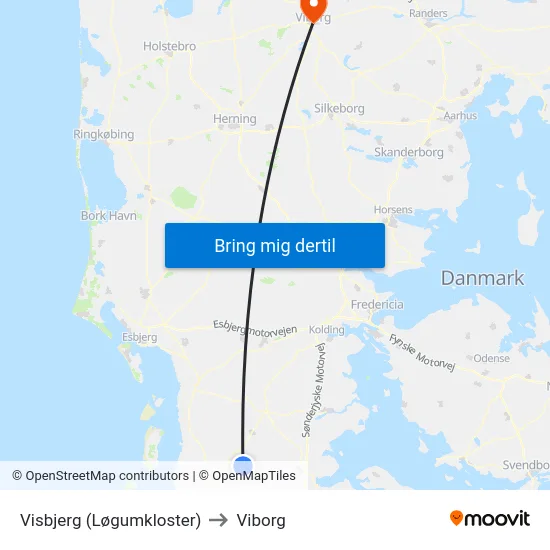 Visbjerg (Løgumkloster) to Viborg map