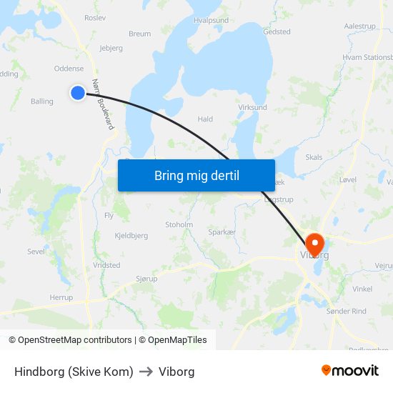 Hindborg (Skive Kom) to Viborg map