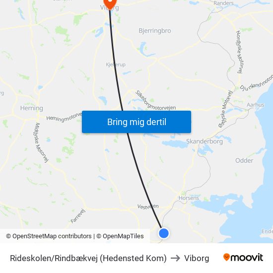 Rideskolen/Rindbækvej (Hedensted Kom) to Viborg map