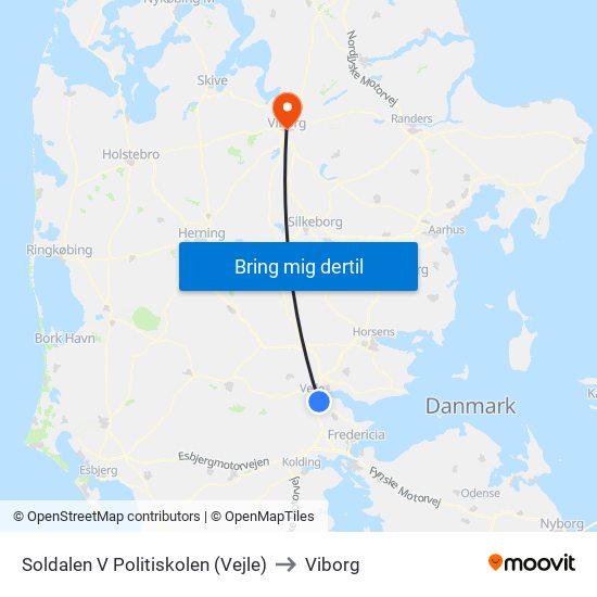 Soldalen V Politiskolen (Vejle) to Viborg map