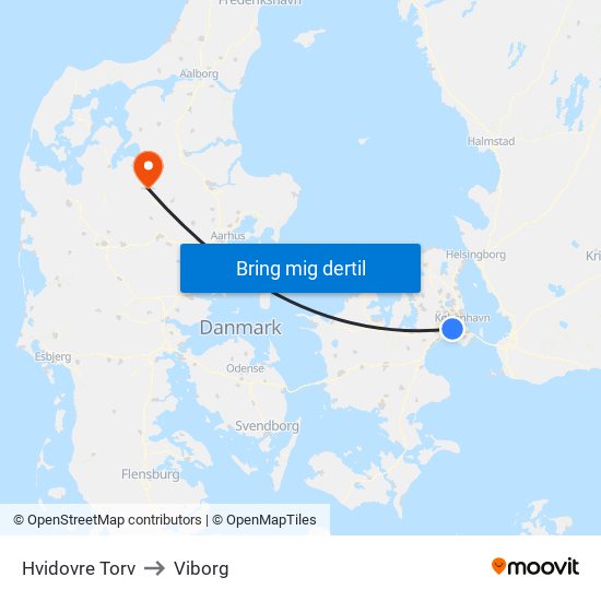 Hvidovre Torv to Viborg map