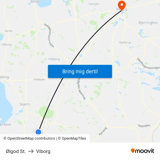 Ølgod St. to Viborg map