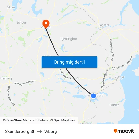 Skanderborg St. to Viborg map