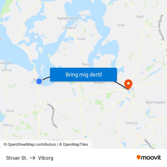 Struer St. to Viborg map