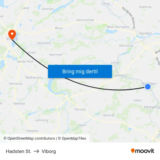 Hadsten St. to Viborg map