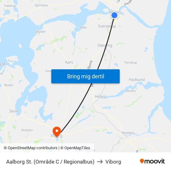 Aalborg St. (Område C / Regionalbus) to Viborg map