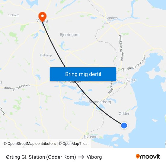 Ørting Gl. Station (Odder Kom) to Viborg map