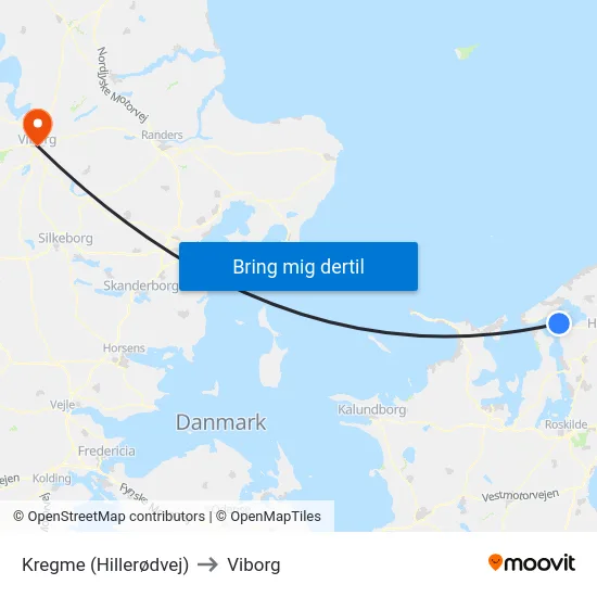 Kregme (Hillerødvej) to Viborg map