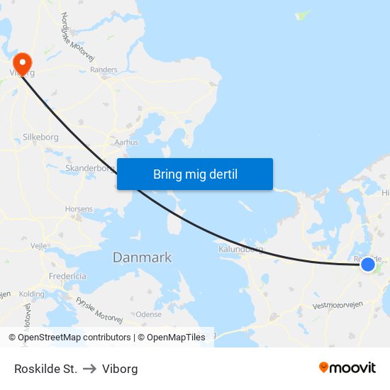 Roskilde St. to Viborg map