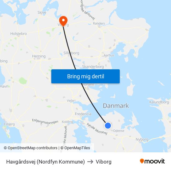 Havgårdsvej (Nordfyn Kommune) to Viborg map