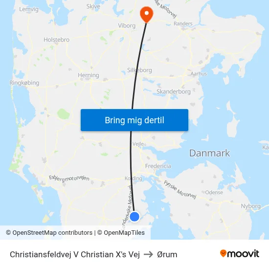 Christiansfeldvej V Christian X's Vej to Ørum map
