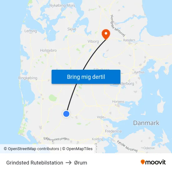 Grindsted Rutebilstation to Ørum map
