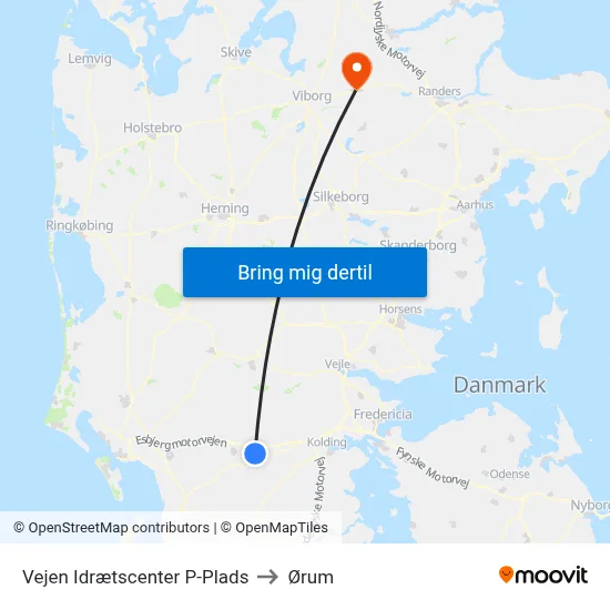 Vejen Idrætscenter P-Plads to Ørum map