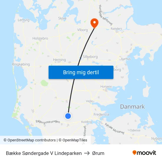 Bække Søndergade V Lindeparken to Ørum map