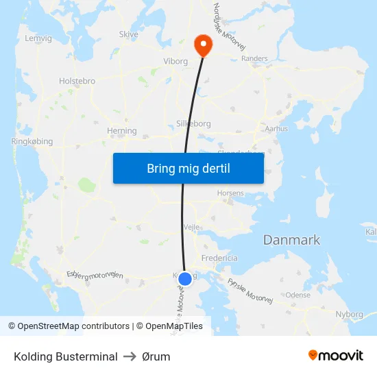 Kolding Busterminal to Ørum map