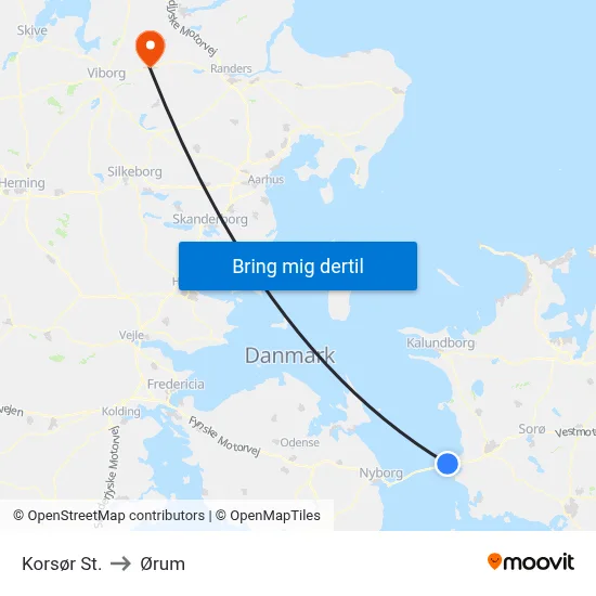 Korsør St. to Ørum map