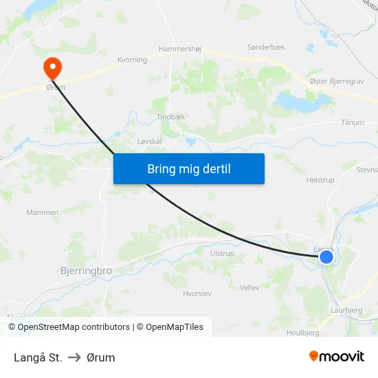 Langå St. to Ørum map