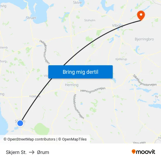 Skjern St. to Ørum map
