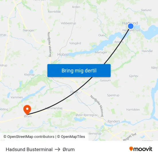 Hadsund Busterminal to Ørum map