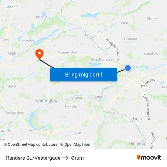 Randers St./Vestergade to Ørum map